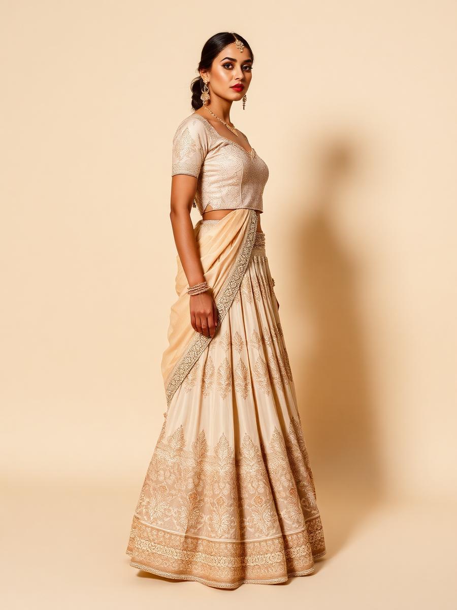Ivory tiered couture lehenga