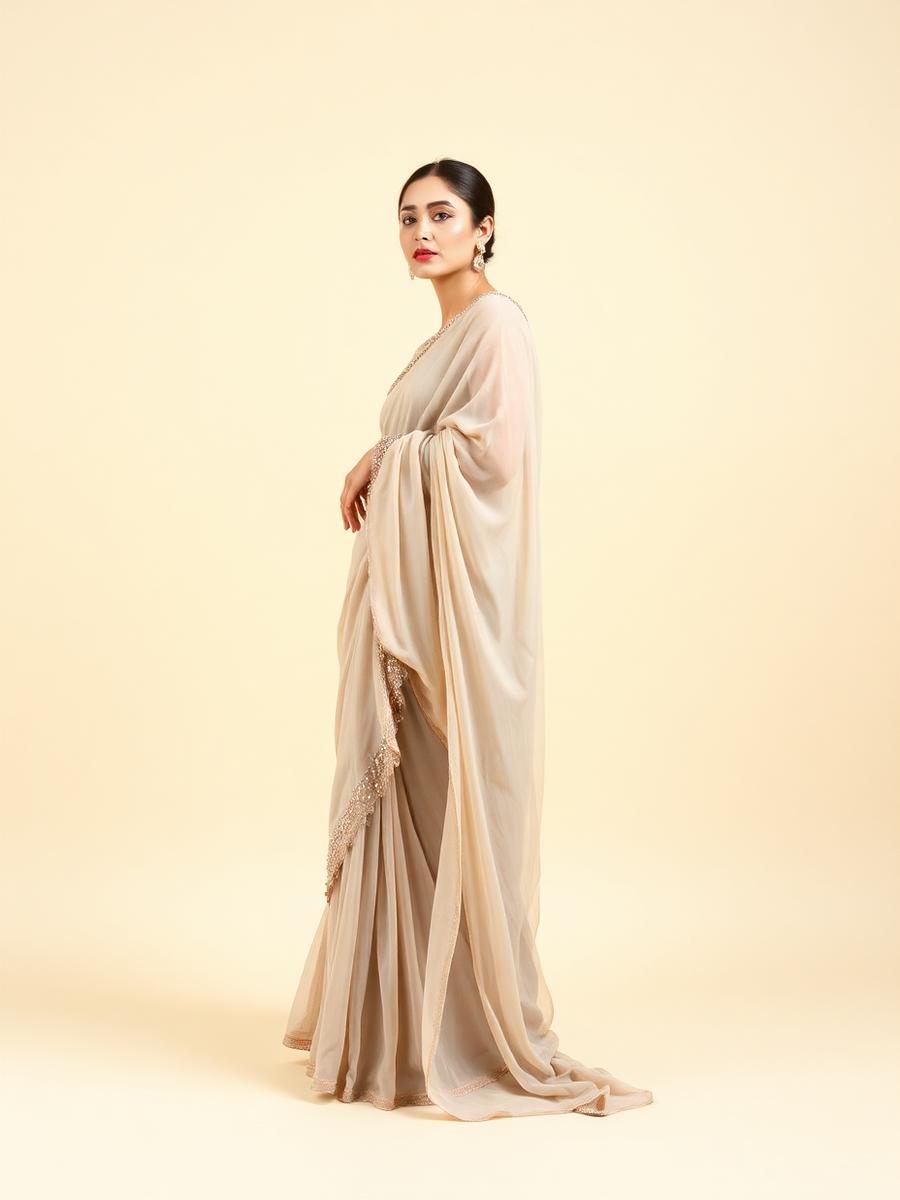 Champagne chiffon saree