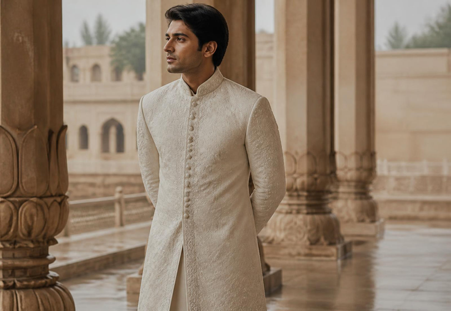Raw silk sherwani